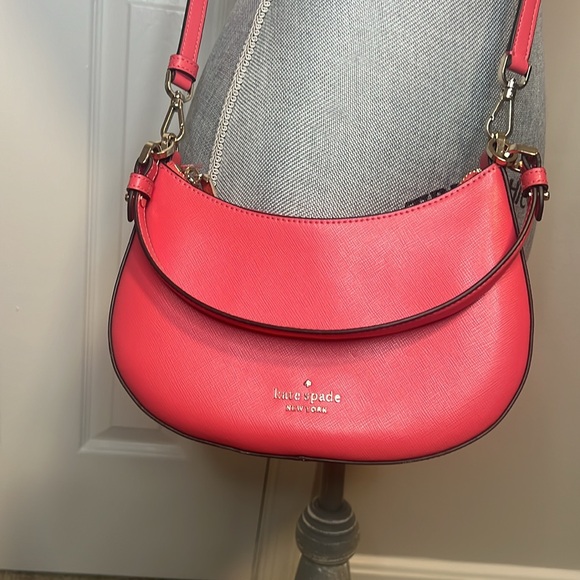 Kate Spade Staci Crossbody Saffiano Half Moon Bag Dark Watermelon Gelato - Picture 3 of 9